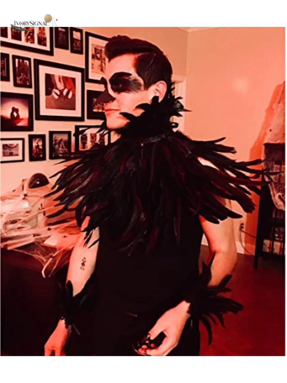 Feather Shrug Cape Lace Shawl Collar Witch Cosplay Costume Halloween Carnival